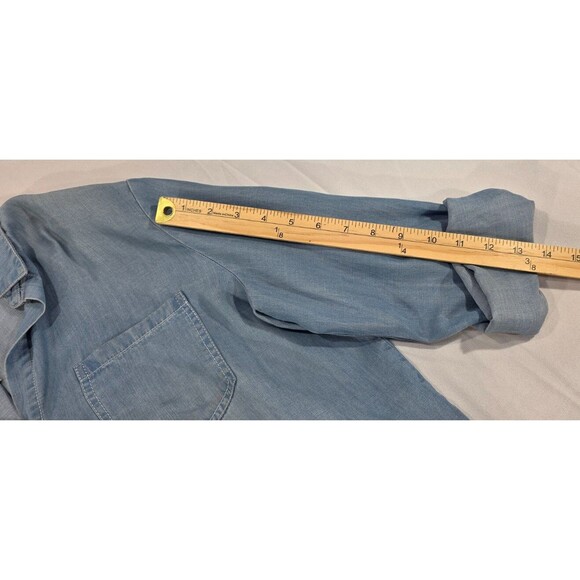 Saks Womens Chambray Blouse Western Boho Long Sleeve Button Up Shirt Blue Large - Picture 15 of 15